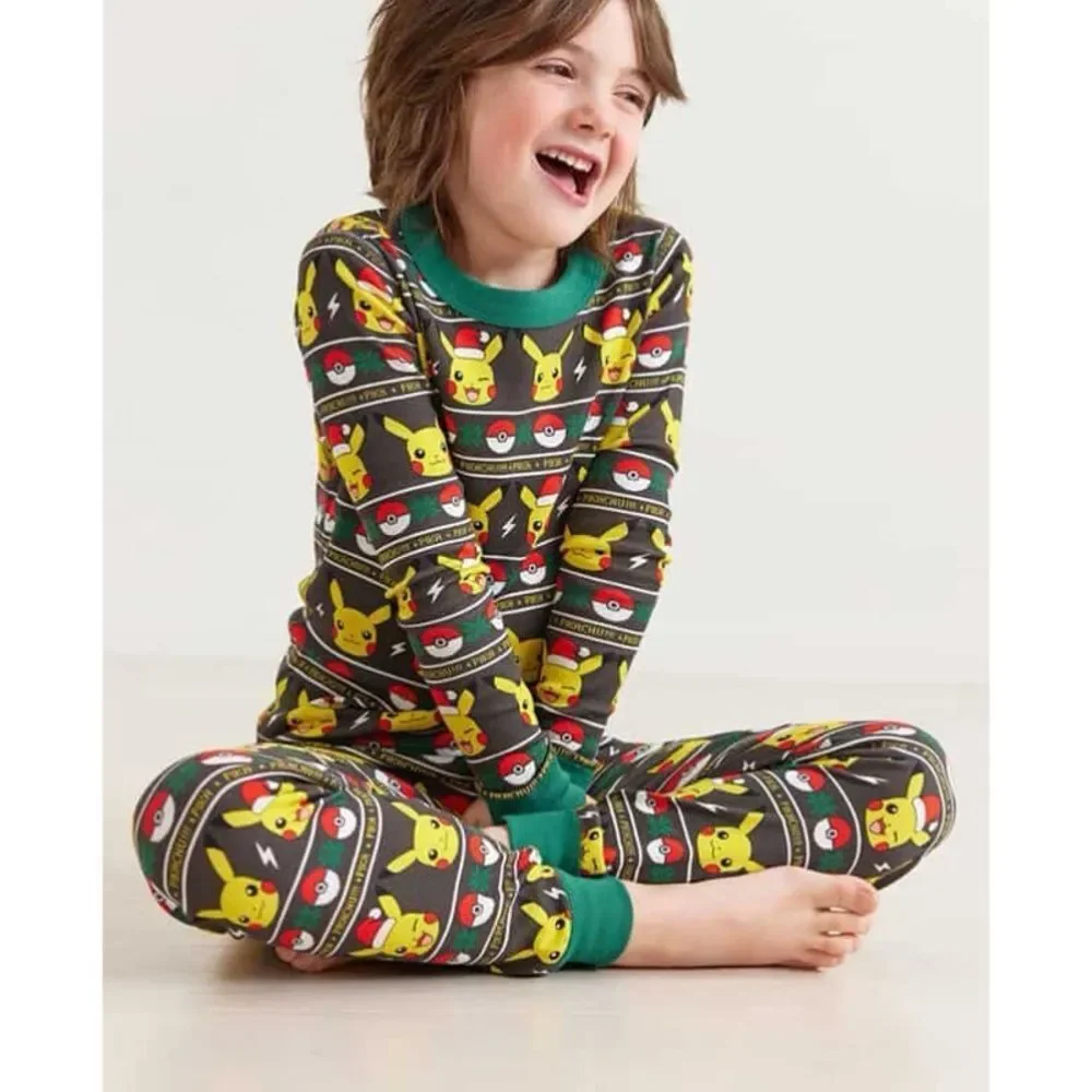 Hanna Andersson X Pokémon Pikachu Pokéball Christmas Fair Isle Long John PJ Set